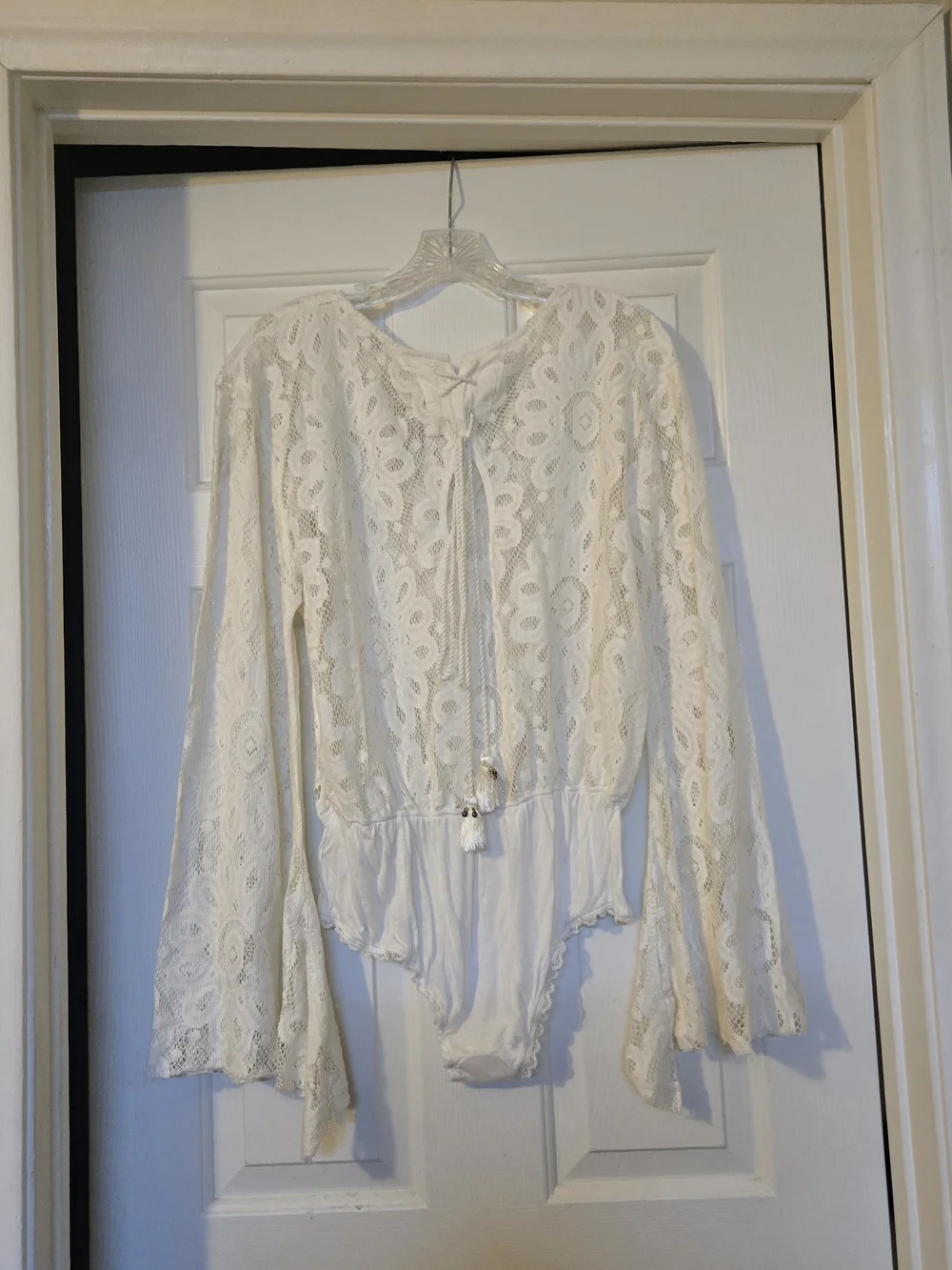 Free People Better With Time Long Bell Sleeve Lace Bodysuit - Ivory